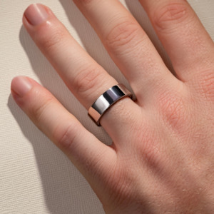 7.40MM Polished Flat Band w/ Diamond Wall Wedding Ring