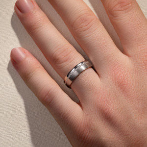 Mens Diamond Wedding Bands: 6.00MM Off Centred Channel Set Half Rounded w/ a Polish & Brushed Finish Wedding Ring