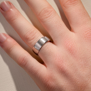 7.50MM Brushed Low Half Round w/ 3 Rows of Diamonds Wedding Ring