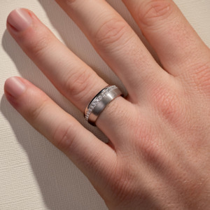 Mens Diamond Wedding Bands: 7.60MM Half Rounded Brushed & Polished with Diamonds Wedding Ring