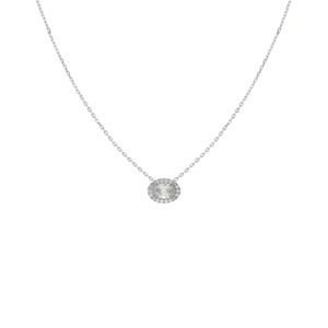 Necklaces Pendants: Oval Diamond Halo Pendant (Total 0.50ct)