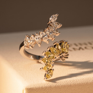 All Jewellery: Yellow & White Diamond Marquise Ring