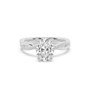 Oval with Diamond Twist and Plain Band Engagement Ring
