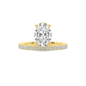 Floating Oval with Diamond Band & Hidden Halo Engagement Ring