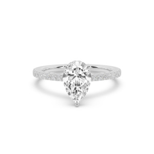 All Engagement Rings: Pear with Diamond Band & Hidden Halo Engagement Ring