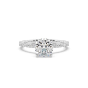 Diamond Band Engagement Rings: Round with Diamond Band & Hidden Halo Engagement Ring