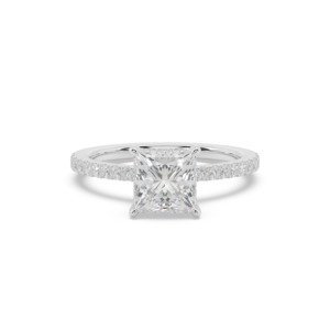 Princess with Diamond Band & Hidden Halo Engagement Ring
