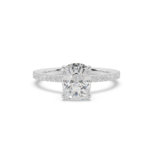 Cushion with Diamond Band & Hidden Halo Engagement Ring