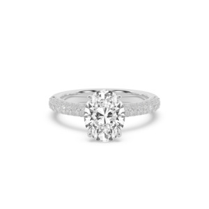 Diamond Band Engagement Rings: Oval with Honeycomb Diamond Band & Hidden Halo Engagement Ring