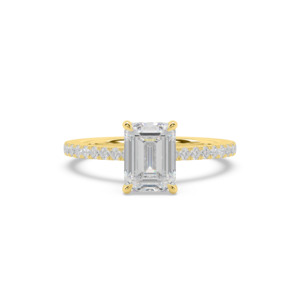 Diamond Band Engagement Rings: Emerald with Diamond Band & Hidden Halo Engagement Ring