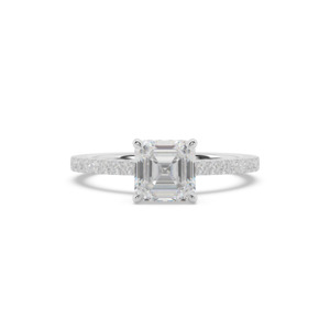 Asscher with Diamond Band & Hidden Halo Engagement Ring