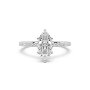 Marquise with Diamond Band & Hidden Halo Engagement Ring