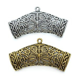 Tibetan Style Curved Bead With Loop  45mm x 23mm x 8mm