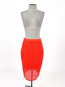 Midi Skirts: Kookai | Orange Cocktail/Workwear Skirt | Size 10