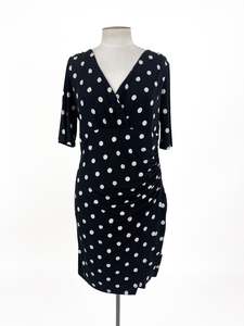 Polka Dots: Ping Pong - Black & White Midi Dress (Size 14)