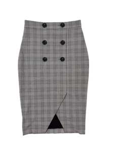Plaid: Portmans - Grey Midi Skirt (Size 8)