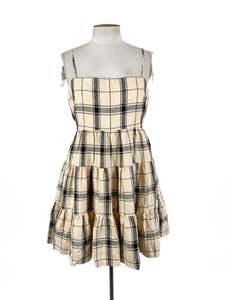 Plaid: Shona Joy - Beige & Black Mini Dress (Size 16)