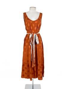 Polka Dots: Madly Sweetly - Orange & Grey Midi Dress (Size 10)