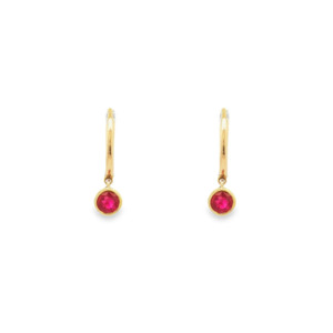 Earrings: 9k Yellow Gold Ruby Bezel Huggie Earrings