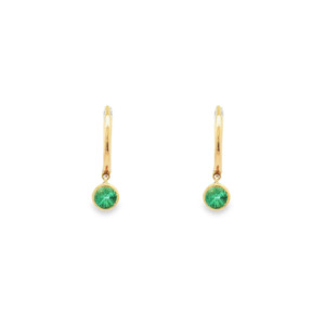 9k Yellow Gold Emerald Bezel Huggie Earrings
