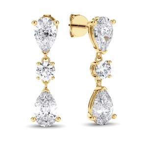 Pear & Round Brilliant Cut Diamond Drop Earrings