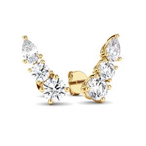 Round Brilliant & Pear Cut 3-Stone Stud Earrings