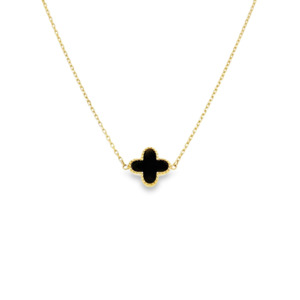 9k Yellow Gold Onyx Beaded Clover Necklace