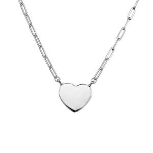 Gifts Under 150: Sterling Silver Paperclip Necklace with Flat Heart Pendant