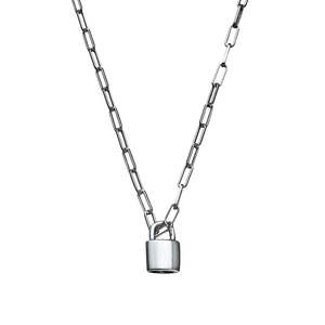 Gifts Under 150: Sterling Silver Paperclip Chain Link Necklace with Padlock Charm