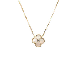 Gold Plated Mother of Pearl Petal Beaded CZ Pendant