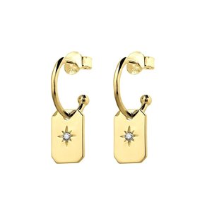 Gifts Under 150: Gold Plated Starburst Tag Hoop Earrings