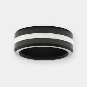 Gifts For Him: Ares Silver Inlay 8mm Black Diamond Ring