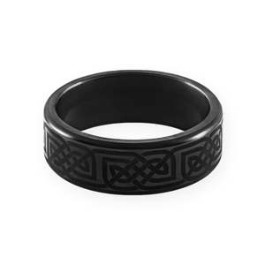 Gifts For Him: Kratos Celtic Engraved 8mm Black Diamond Ring