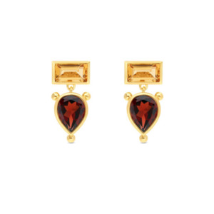 9k Yellow Gold Citrine & Garnet Drop Earrings