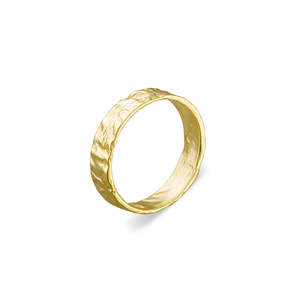 Emerald: Gold Plated Hammered Flat Wide Band Ring
