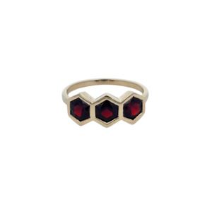 Garnet: 9k Yellow Gold 'Hexa' Garnet Honeycomb Ring