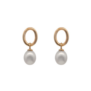 Pearl: 9k Yellow Gold Oval Pearl Drop Earrings