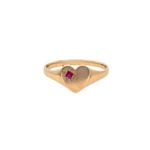 Ruby: 9k Yellow Gold Heart Signet Ring