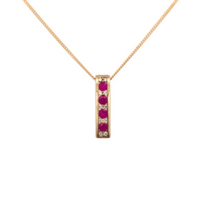 Ruby: 9k Yellow Gold Ruby & Diamond Bar Pendant