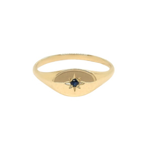 Sapphire: 9k Yellow Gold & Sapphire Star Set Signet Ring