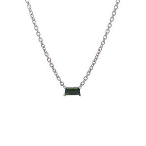 Sapphire: 9k White Gold Green Sapphire Baguette Necklace