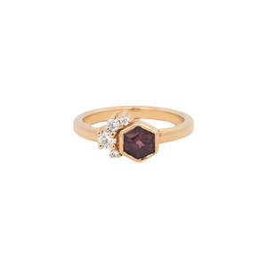 Spinel: 9k Yellow Gold Spinel & Diamond Hex Ring