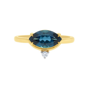 9k Yellow Gold Marquise London Blue Topaz & Diamond Ring