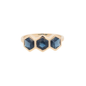 9k Yellow Gold 'Hexa' London Blue Topaz Honeycomb Ring