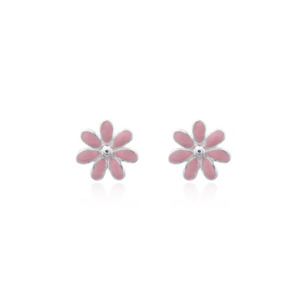 Sterling Silver 'Flora' Pink Flower Stud Earrings