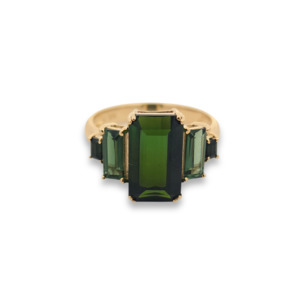 8th Wedding Anniversary Gifts: 9k Yellow Gold 'Hera' Green Tourmaline 5 Stone Ring