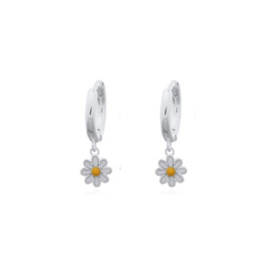 Kids: Sterling Silver Daisy Enamel Hoop Earrings