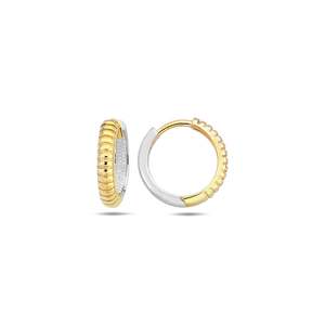 9k Yellow & White Gold Reversible Grooved & Plain Hoop Earrings