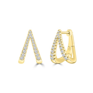 9k Yellow Gold Diamond Double Half Hoop Earrings