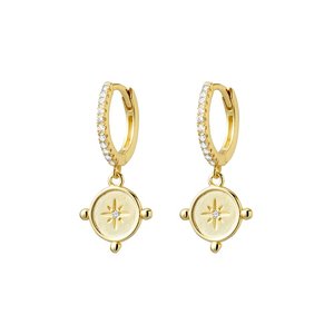 Gold Plated: Gold Plated Pave North Star Huggie Earrings